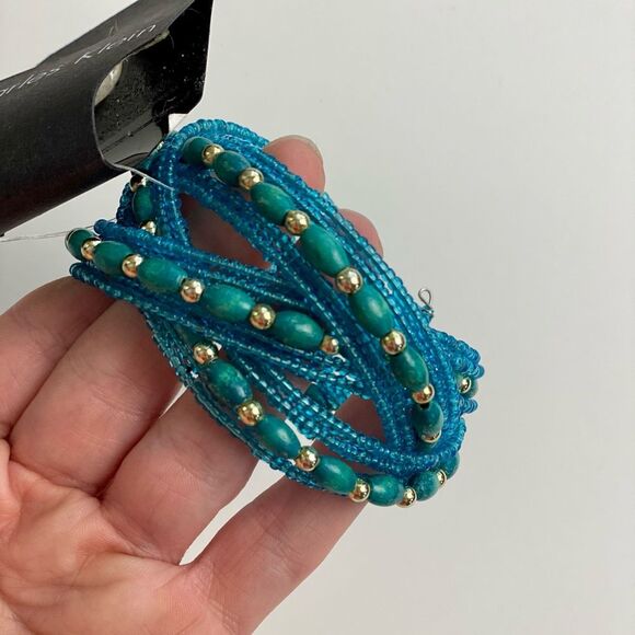 NWT Turquoise Blue Beaded Charles Klein Cuff Bracelet with Gold Bead Accents - Picture 5 of 7